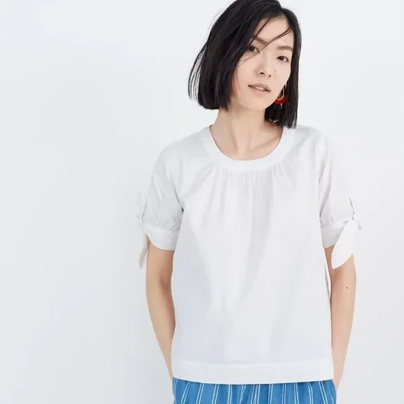 New MADEWELL Size XS Denim Tie-Cuff Shirt in Pure White - Picture 2 of 7